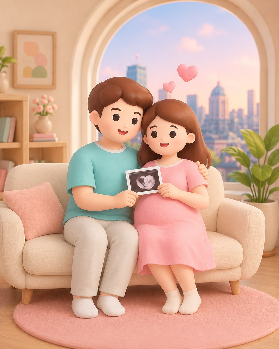 Couple heureux tenant une photo d’échographie dans son salon
