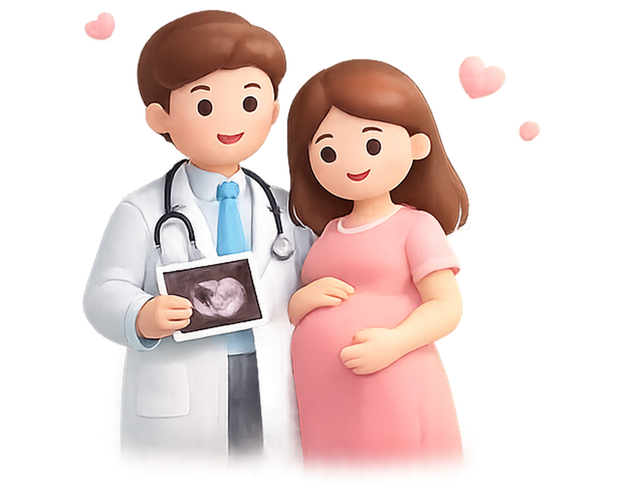 Scène illustrée de consultation grossesse avec échographie